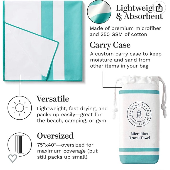 3 Laguna Beach Microfiber towel in bag. - Picture 2 of 5